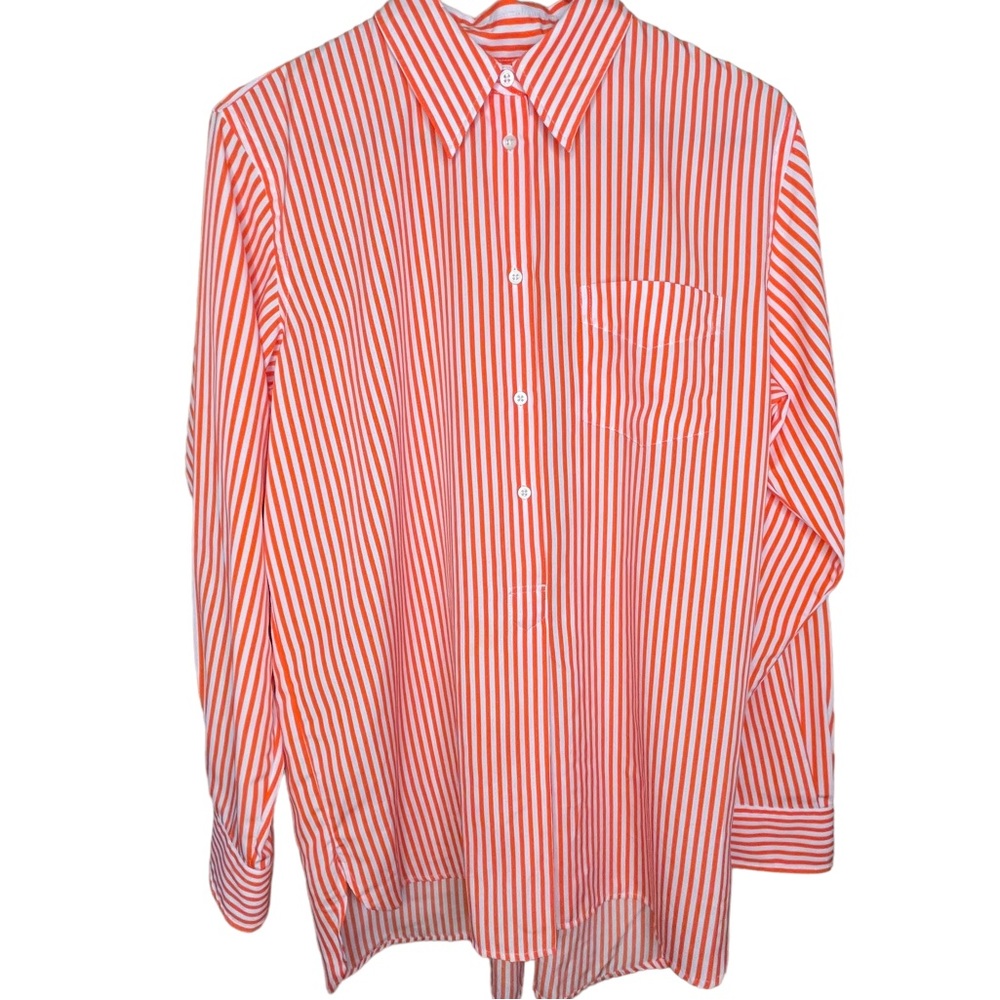 Lauren Ralph Lauren Womens Orange White Striped 5 Button Tunic Popover Size L